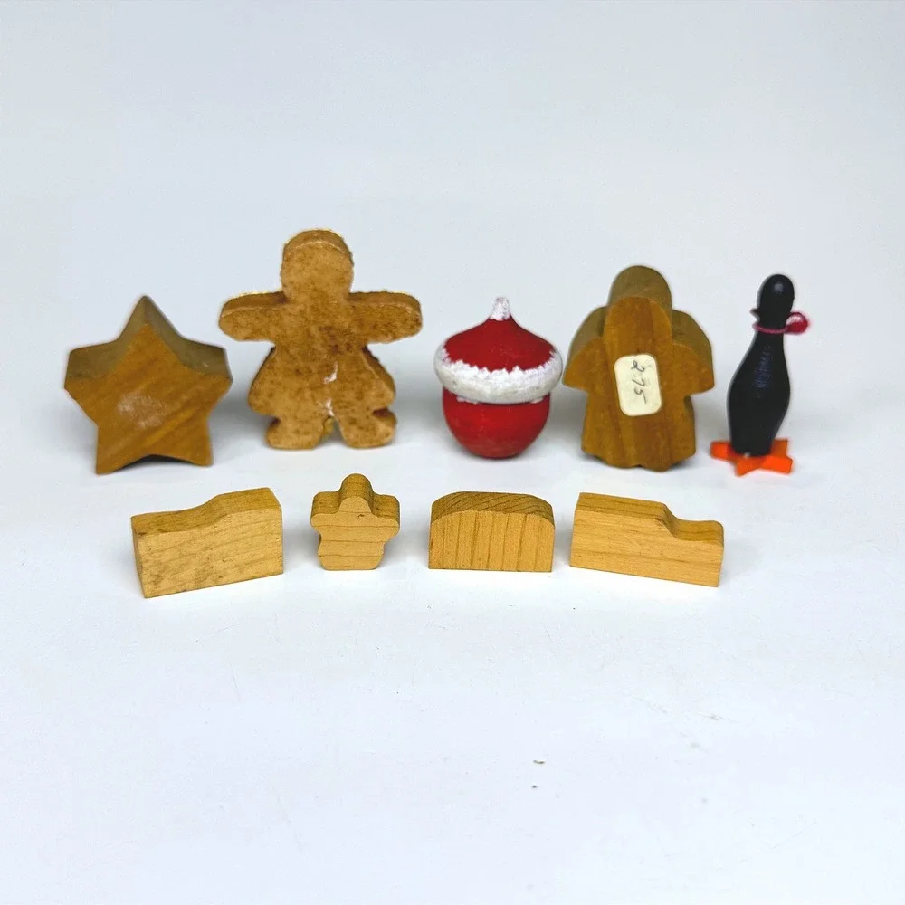 Vintage 90s Hand Painted Wooden Christmas Miniatures Lot of 9 misc pieces Decor